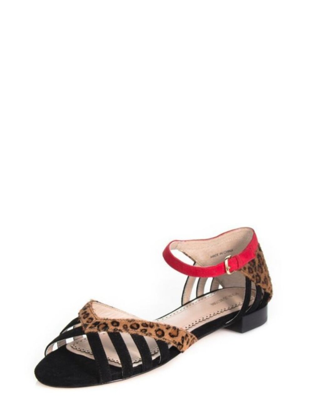 Pour La Victoire Elodie Leopard Black Red Flat Sandal